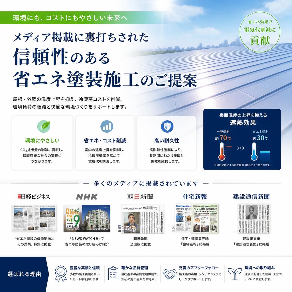 メディア掲載に裏打ちされた信頼性のある省エネ塗装施工のご提案